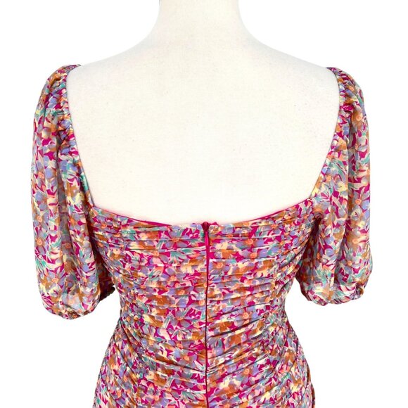 Lush Floral Multicolor Ruched Puff Sleeve Sweetheart Mini Dress Size Small - Picture 8 of 12